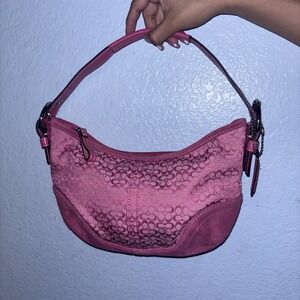 Coach Pink Signature Canvas Leather Trim Y2K Shoulder Bag Purse